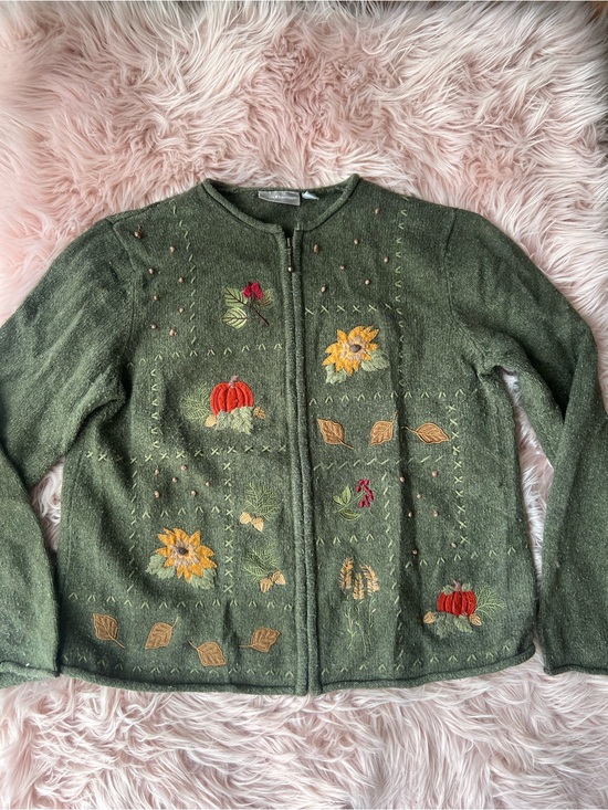 croft & barrow Sweaters - croft & barrow Embroidered Fall Sweater Wool Cotton Rabbit Blend Cottagecore